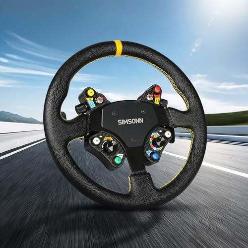 SIMSONN Sim Racing Steering Wheel PC Racing Wheel LED Button Gaming Paddle Shifter Compatible with Logitech G29 G27 T300RS/GT T500 th8a (CarbonFiber S1)
