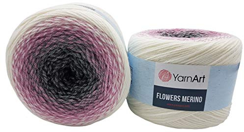 2 x 225g Ilkadim Export Flowers Merino, 450 Gramm Bobbel Wolle Farbverlauf, 25% Schurwolle, Bobble Strickwolle Mehrfarbig (weiss rosa grau 546)