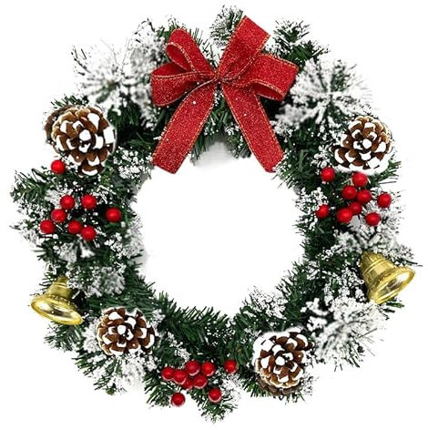 Türkranz Weihnachten, 30cm Weihnachtskranz Haustür, Christmas Decorations Weihnachtsdeko Tür, Künstlicher Weihnachtstürkranz (Weiß+Grün)