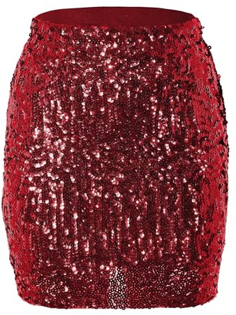 PONCEAU Pailettenrock Für Damen Glitzer Rock Kurz Damen Sexy Midi Skirt Hüftrock mit Elastische Taille Party Rave Outfit Karneval Weihnachten