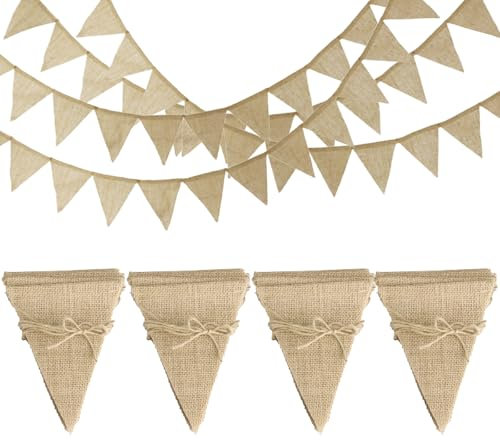 4 Pz Ghirlanda Bandierine di Juta, Triangolo Bandiera Ghirlanda Tessuto Vintage, Ghirlande Bandiere Triangolari per Decorazioni da Gziardino Matrimoni Feste(54 Pz Gagliardetti in Juta, 3,8 m x 4 Pz)