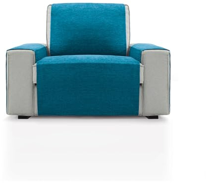 FAVERTI® Cubre Sillón 1 Plaza o sillón Relax de 55 cm | Modelo PEGO | Azul | Chenilla Tacto Extra Suave, Protector sillón de Calidad Hecho en España con Material Reciclado