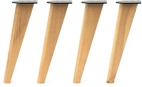 The Hairpin Leg Co. Tapered Oak Bench Legs, 40cm, Hard Wax Oil, Set of 4 | Bench/coffee table; 36mm solid European oak; tapered angled profile; 110x120mm plates; screws & guide; indoor only