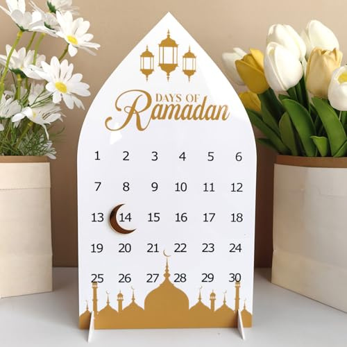 Ramadan Kalender 2025 Acryl Eid Mubarak Kalender mit Magnet, 30 Tage Countdown Ramadan Deko Eid Mubarak Adventskalender, DIY Ramadan Desktop Dekoration (Stil B)