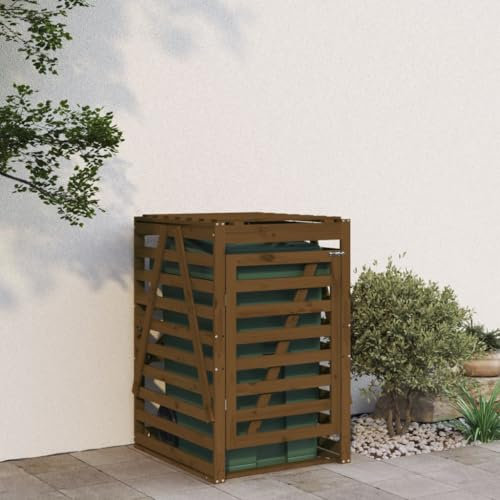 Xichuzi Mülltonnenbox Honigbraun 84x90x128,5 cm Massivholz Kiefer, Mülltonnenverkleidung, Gartenbox, Gartenschrank, Geräteschrank, Mülltonnenschrank - 825103