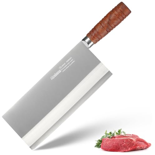 Haobone Chinese Cleaver Knife 8 Inch Professional Meat Cleaver Chefs Knife 90Cr18MoV Clad Steel Vegetable Knife Non-stick Rosewood Handle for Homes Restaurants Caidao