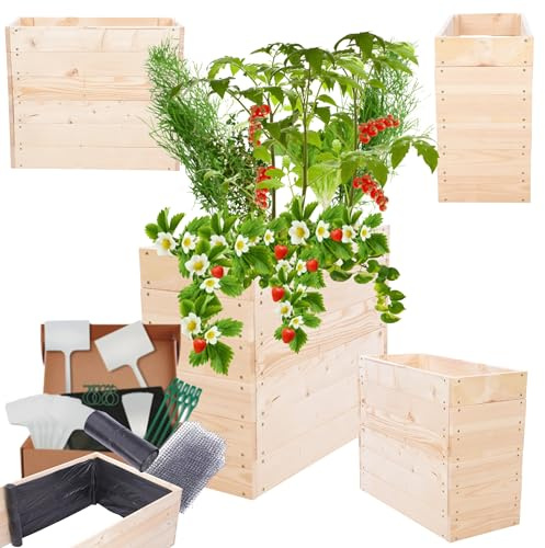 MODO24 Hochbeet Holz, Blumenkasten, Gartenbeet, 54x63x30 cm, Natur