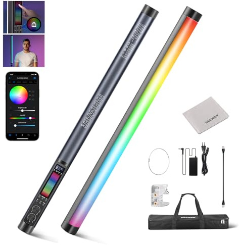 NEEWER TL60 RGB Lichtstab, 20W Vollfarb RGBWW LED Videolicht Stab APP/2,4G/DMX Steuerung mit 7 Pixel Effekten 18 Szenen für Studio Fotografie Aufnahme Streaming, 2500K-10000K CRI97+