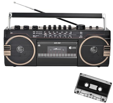 YSFHYAN Lecteur Boombox Classique RéTro AnnéEs 80,Enregistreur De Bande RéTro,Boombox de Cassette Am/FM,Qualité Sonore à Deux Canaux,Envoyer Une Cassette,pour Les Petites FêTes,Spectacles(Color:Noir)