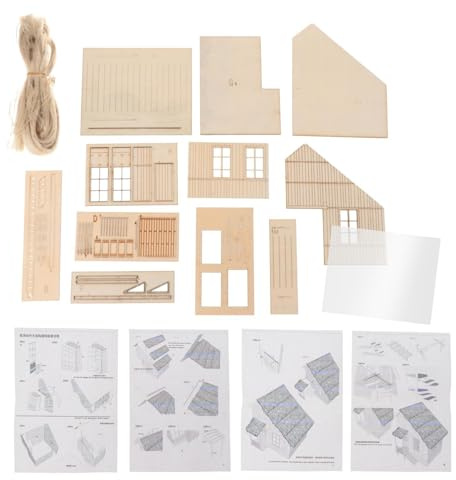 getuse Miniatur-Holzhaus im Maßstab 1:35, Modelleisenbahn-Layout, Architektur, Szene, Diorama, Landschaft, Zubehör, Sandtisch, Strohdach