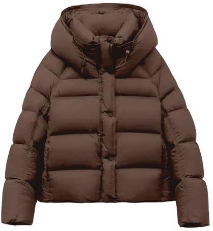 Gefomuofe Giacca da donna in piuma calda, impermeabile, trapuntata con cappuccio, tinta unita, zip, a maniche lunghe, parka invernale, giacca per la mezza stagione con tasche, giacca invernale