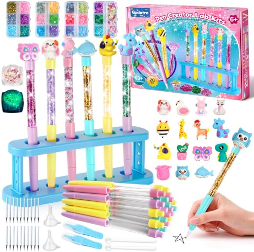 Gudotra Fabrique a Stylo pour Enfants 20 DIY Stylos Personnalisés Kit fabrique a stylo avec 93 Accessories Kit Loisir Creatif Enfant Cadeau Anniversaire pour Fille et Garcon Activité Manuelle Enfants