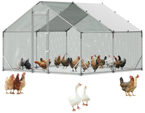 VEVOR Grande Pollaio in Metallo 3 x 3 x 2 m per Animali, Recinto con Copertura Impermeabile e Struttura Metallica, con Tetto a Punta, per Pollame Volatili Conigli Uso Esterno in Giardino e Fattoria