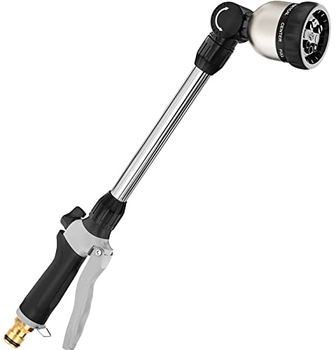 FANHAO Watering Lance Heavy Duty, 16 Inches Metal Garden Hose Wand with 8 Spray Patterns, Long Watering Wand Sprayer with ON/Off Thumb Control, Perfect for Hanging Baskets, Shrubs, Garden and Lawn