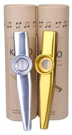 TOVINANNA Metall Kazoo 2 Stück Gold Silber Tragbares Kazoo Musikinstrument für Gitarre Ukulele Violine Kompaktes Performance für Musikliebhaber und Partys