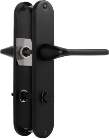 SORWDUERM Türgriff Schwarz Drückergarnitur, Edelstahl matt gebürstet,80mm WC Zentren Türklinke Set für Haustür und Innentür,L-Form