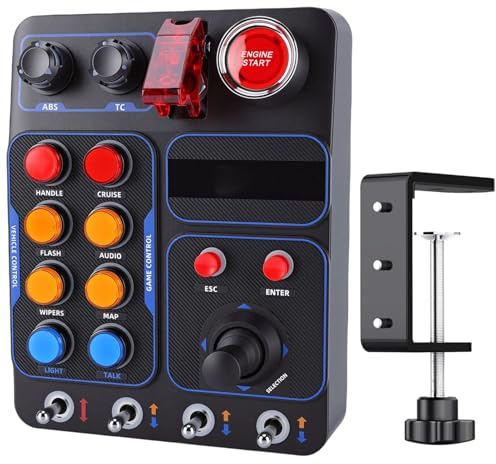 Jiawu Sim Racing Button Box für PC, USB Simulator-Fahrsteuerung mit 19 Tasten (9 Typen), 30 Programmierbaren Tasten, RGB-Hintergrundbeleuchtung, Kompatibel mit V9 GEN2 Lenkrad