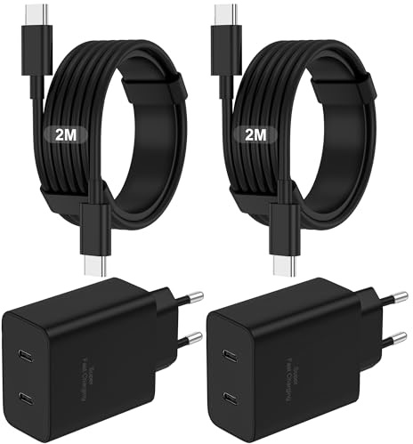 2 Pack Caricatore USB C,45W 2 Porte Rapido e Multiplo,Caricabatterie Samsung Con Cavi USB-C da 2M+2M,Presa Alimentatore,Per Samsung S26/S25/S24/S23/S22/+/Ultra/Per IPhone 17/16/15/Pro/Max/Mini/charger