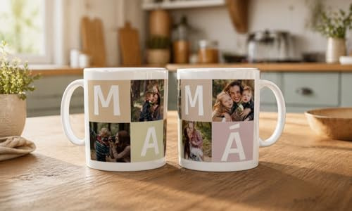 C&P Taza personalizada “MAMÁ” con fotos – Taza personalizada para las mamis con fotos | Regalo original para el Día de la Madre – Taza con Collage de Fotos para Mamá