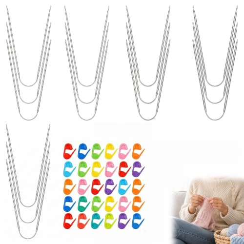 Lot 15 Aiguilles Circulaires Acier Inoxydable 2mm à 4mm, Petites Aiguilles Circulaires pour Chaussettes avec 30 Marqueurs Maille Set Aiguille Tricot Circulaire pour Pulls Manches Débutants et Experts