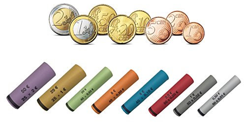 3710 Münzhülsen vorgefertigt gerollt + gemischt von 1 Cent bis 2 Euro (1171 Pack)