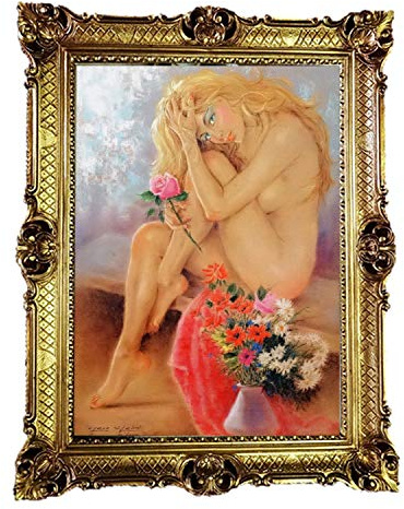 Lnxp Bild Bilderrahmen Foto 90x70 cm ABSTRAKT AKT EROTIK SEXY Exklusive Reproproduktion Bilder mit Rahmen Barock Wandbild Kunstdrucke Gemälde Retro Repro antik für Café Bar Home Büro Praxis 58B