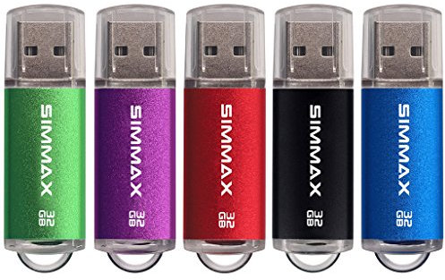 Memory Stick 5 Pack 32GB USB 2.0 Flash Drives Thumb Drive Pen Drive by SIMMAX (32GB Green Purple Red Black Blue)