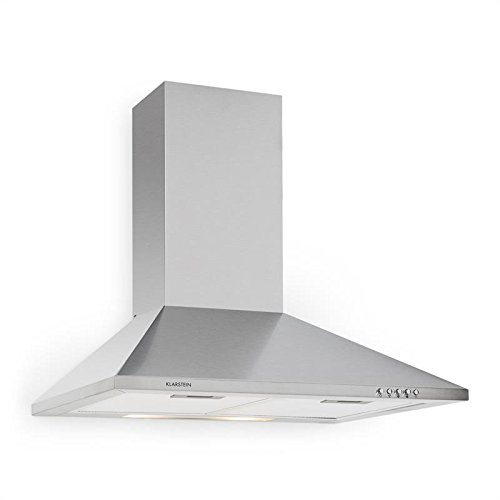 Klarstein TR60WS - Dunstabzugshaube, Abzugshaube, Wandabzugshaube, Abluft/Umluft, 60 cm breit, 3 Stufen, 310 m³/h Abluftleistung, 2 x Aluminium-Fettfilter, Edelstahl, Beleuchtung, silber