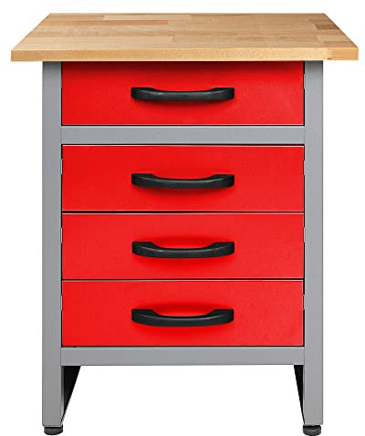 Ondis24 Werkbank rot Werktisch mit 4 Schubladen 60 x 60 cm Arbeitshöhe 85 cm