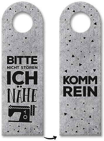 trendaffe - Nicht stören, ich nähe oder Komm rein Türhänger in Grau mit Nähmaschine Motiv