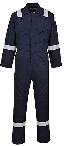 Portwest FR21 Bizflame Men's Flame Resistant Coverall Anti-Static | Navy, Large, Tall, Arc Flash, Anti-Static, Welding, Action Back, 10 Pockets, Offshore Oil Gas, CE Certified