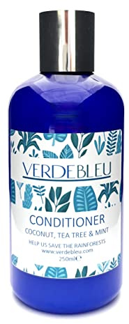 99% Natural ACONDICIONADOR CABELLO GRASO - COCO, ÁRBOL DE TÉ Y MENTA - 250ml de VERDEBLEU. Sin Sulfatos, Sin Parabenos. pH 5.5. Donamos el 5% de Ganancias para Ayudar a Salvar los Bosques Lluviosos.