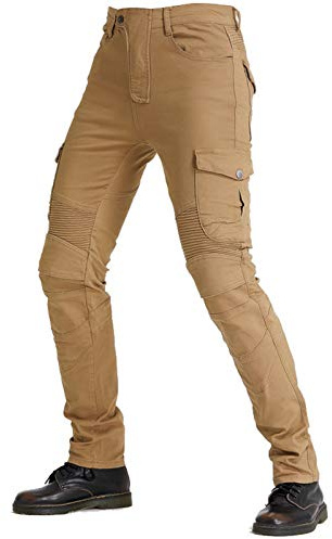 BEDSETS Uomo Moto Biker Jeans Jeans Pantaloni Moto Protezioni Omologate Inserti Aramid Rinforzati (Cachi,XL)