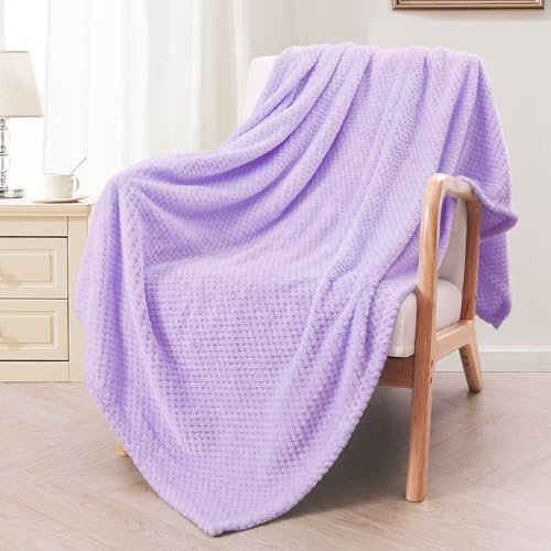 Exclusivo Mezcla Extra Large Fleece Throw Blanket, 127x178 CM Soft Jacquard Weave Waffle Pattern Throws for Sofa Settees, Lilac Purple