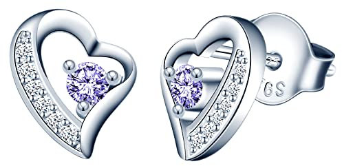 INFINIONLY Orecchini Cuore da donna ragazza, Orecchini in argento 925, Orecchini cuore irregolare con diamanti, Eleganti orecchini con zircone lucidi, Processo di taglio perfetto, viola chiaro