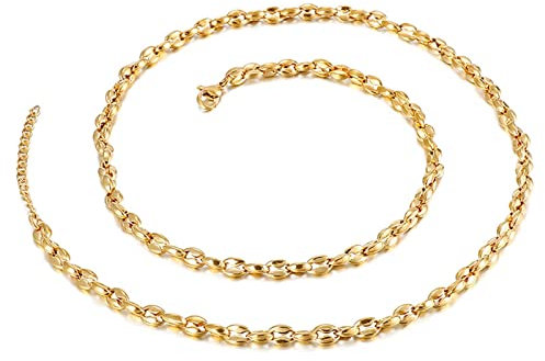 WHOIY Halsketten für Herren in Edelstahl, Bohnenkette Personalisiert Kette als Bedeutsame Geschenke, 64cm Länge, 5mm Breite, Gold