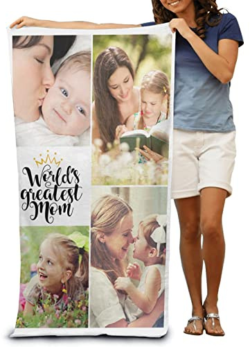 Naispanda Personalisiertes Foto Badetuch, Personalisiertes Strandtuch, Gestalte Dein eigenes Badetuch für Mama, Oma, Badetuch Personalisiert, Personalisiertes Handtuch für Muttertagsgeschenk
