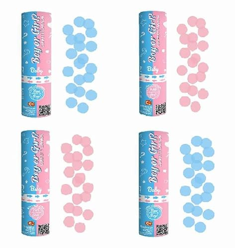 Partykanone Partypopper Streamer Konfetti Bombe Kanone für Hochzeit Geburtstag Party Gastgeschenk Gender Reveal Boy Girl He She Junge Mädchen Babyparty Baby Shower (2 x 15 Boy 2 x 15 Girl)
