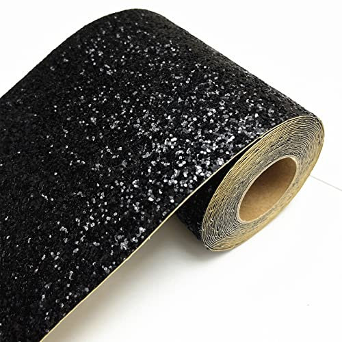 DHHOUSE Carta da parati nera spessa glitterata, bordo da parete con glitter nero (20 cm x 5 m, nero)