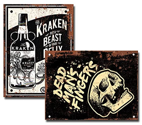 Set of 2 Bar Signs - Fixings Included - Kraken DMF Bar Accessories Bundle for Home Pub or Outdoor Garden Bar Wall Plaque Man Cave Gift Metal Memorabilia bar Sign 20cm x 15cm