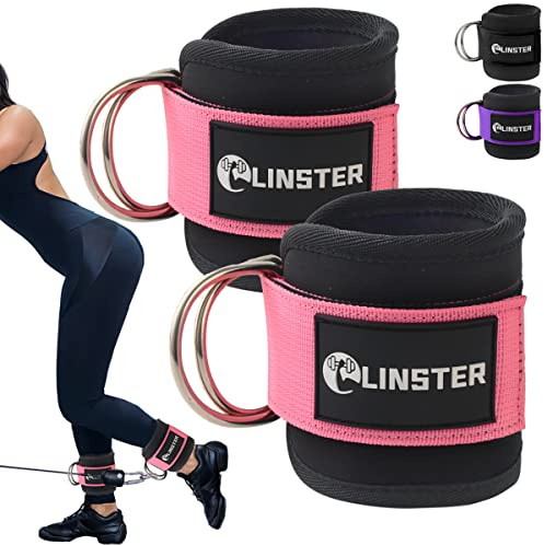 LINSTER Fußschlaufen Kabelzug (2 Stück) für Fitness Training am Kabelzug, Kickbacks Fußschlaufe mit D-Ringen Fußmanschetten und Neopren, Gym Zubehör für Beinstrecker, Gesäßmuskeln und Beintraining