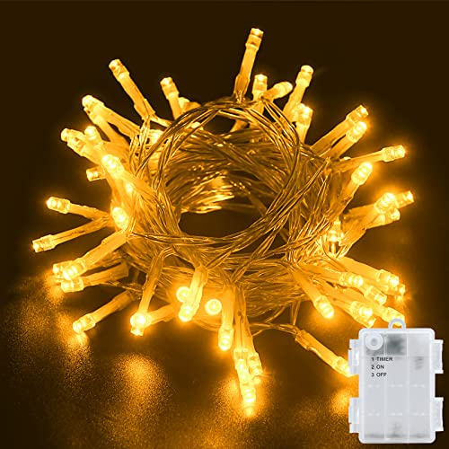 BOLWEO LED Lichterkette mit Batterie und Timer, 2m 20LED Warmweiß IP65 Wasserdicht Innen und Außen Lichterketten für Weihnachten,Halloween,Schlafzimmer,Party,Hochzeit