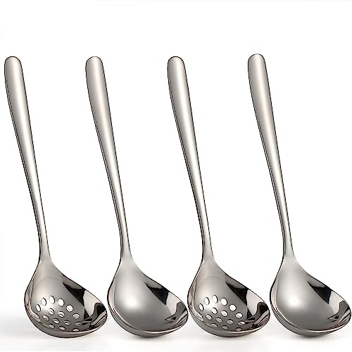 Juego de 4 cucharas de servir de acero inoxidable, cucharas ranuradas para servir, cucharas de servir para fiestas, bufé, catering, banquetes (TP-01)