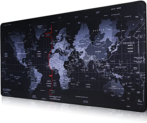 Gaming-Mauspad, großes Mauspad, 600 x 300 x 2 mm, bequemes Tastatur-Pad mit Karten-Thema, Schreibtischunterlage für Gamer, Büro, Arbeit, Zuhause (6030 blackmapL36)