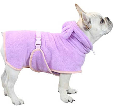 MeiAOBest Hunde-Bademantel, niedlich, Mikrofaser, schnell trocknend, saugfähig, Kapuzenbadetuch für Welpen, kleine, mittelgroße und große Hunde und Katzen, Größe S, Violett