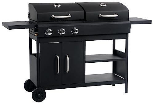 Barbecue à charbon de bois à gaz avec 3 brûleurs, couleur de l'article : noir
