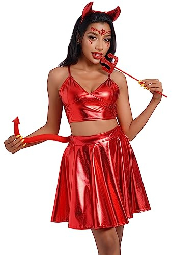Odizli Damen Erwachsene Teufel Kostüm Halloween Karneval Fasching Cosplay