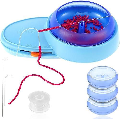 Kit giratorio de cuentas de arcilla, giratorio eléctrico de cuentas para hacer joyas, cuenco automático de cuentas de arcilla con agujas de ojo grande, cuerda/hilo/3 cuencos para pulseras, collares de