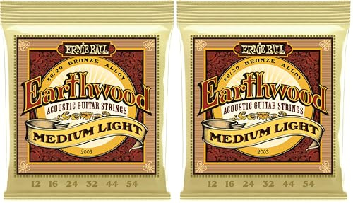 Ernie Ball Earthwood Medium Light Akustik-Gitarrensaiten, 80/20-Bronze, Stärke 12-54 (Packung mit 2)
