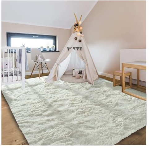 Bibykivn Alfombra Salon Pelo Largo Lavables, Shaggy Alfombras Dormitorio Modernas, Tapete Antideslizante Comedor Alfombra Grande para Interiores Estar Habitación (Blanquecino, 80x160 cm)